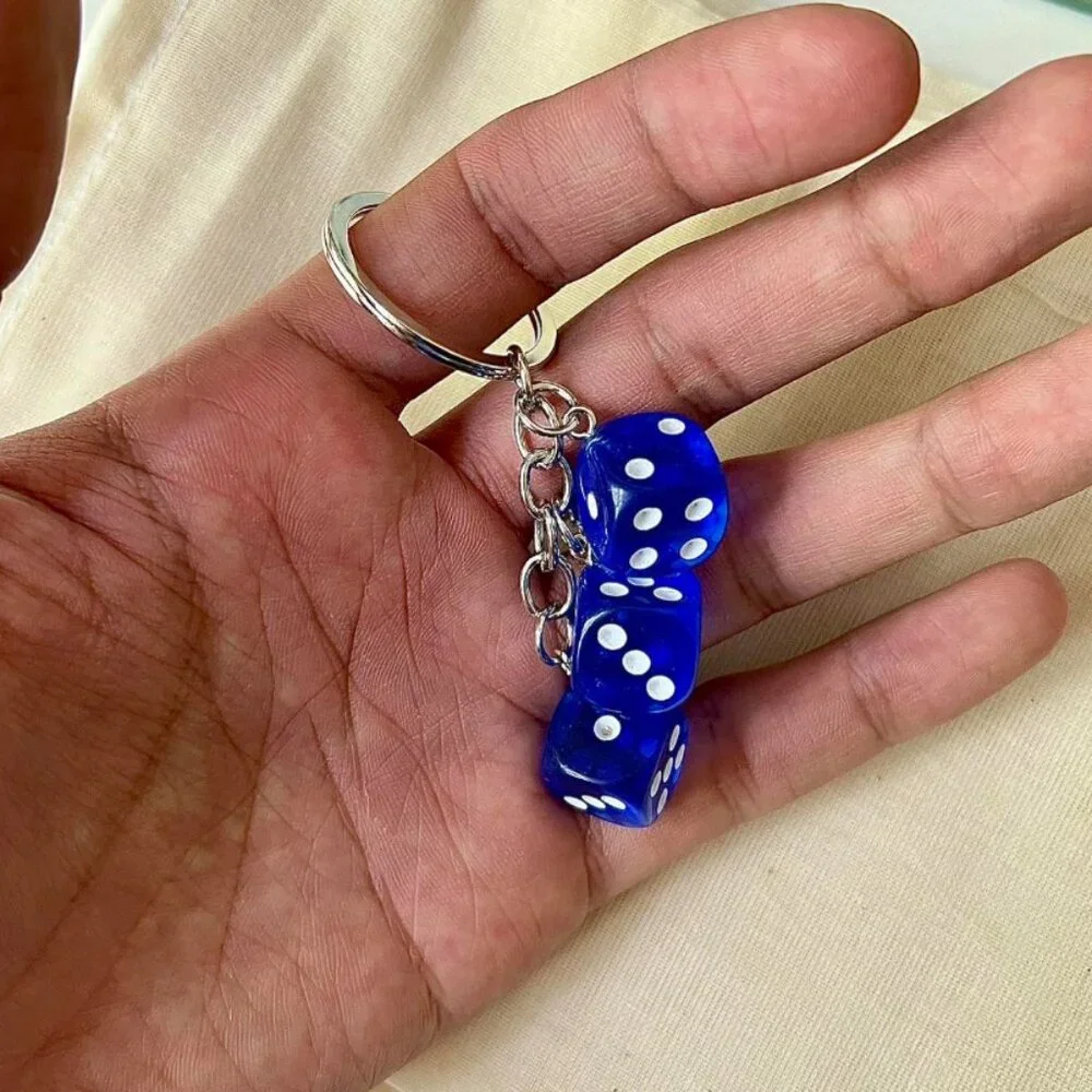 y2k 2000s blue dice keyring for keychain